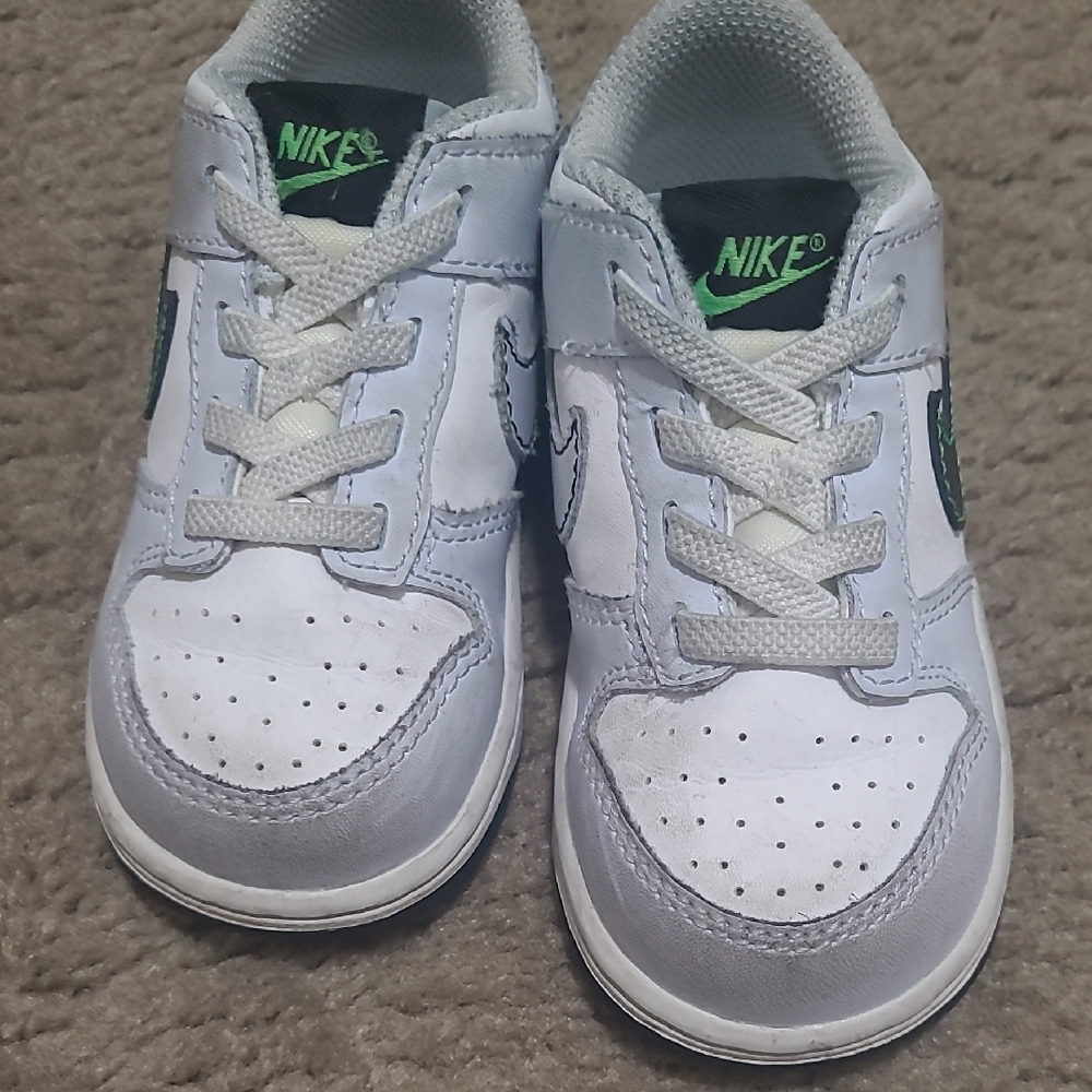 Nike White and Green Sneakers with Durable Design